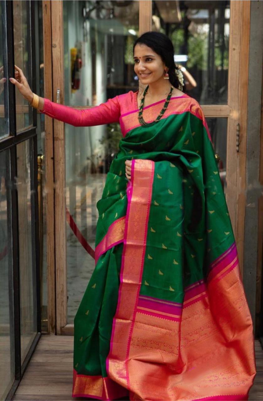 Dark Green Kanjivaram Pure Art Silk by Icultuer