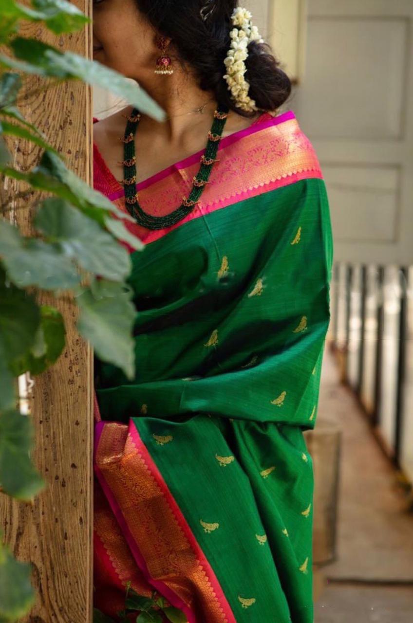 Dark Green Kanjivaram Pure Art Silk by Icultuer