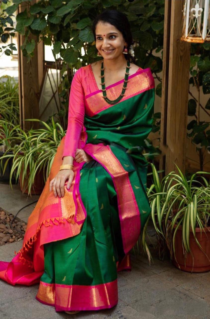 Dark Green Kanjivaram Pure Art Silk by Icultuer