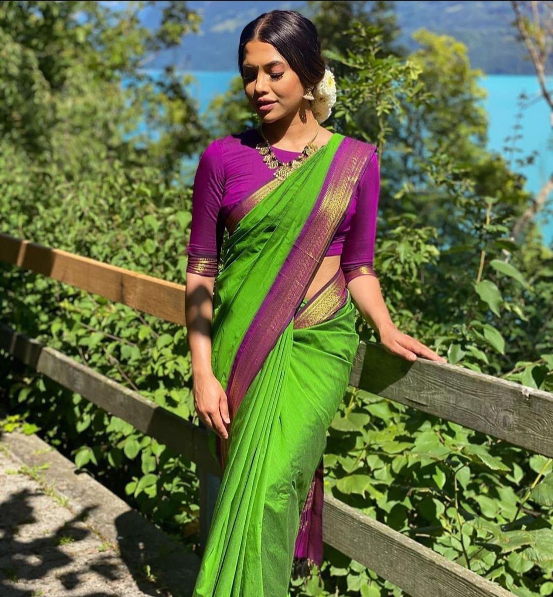 Beautiful Green Woven Banarasi Silk Plain by Icultuer