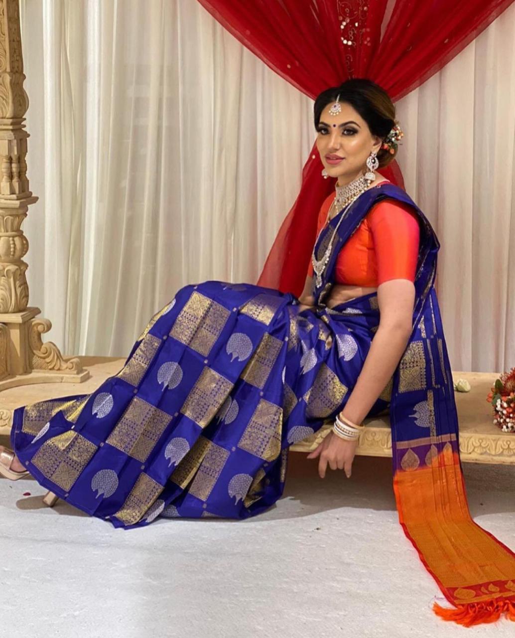 Blue Woven Design Soft Silk Banarasi Jacquard by Icultuer