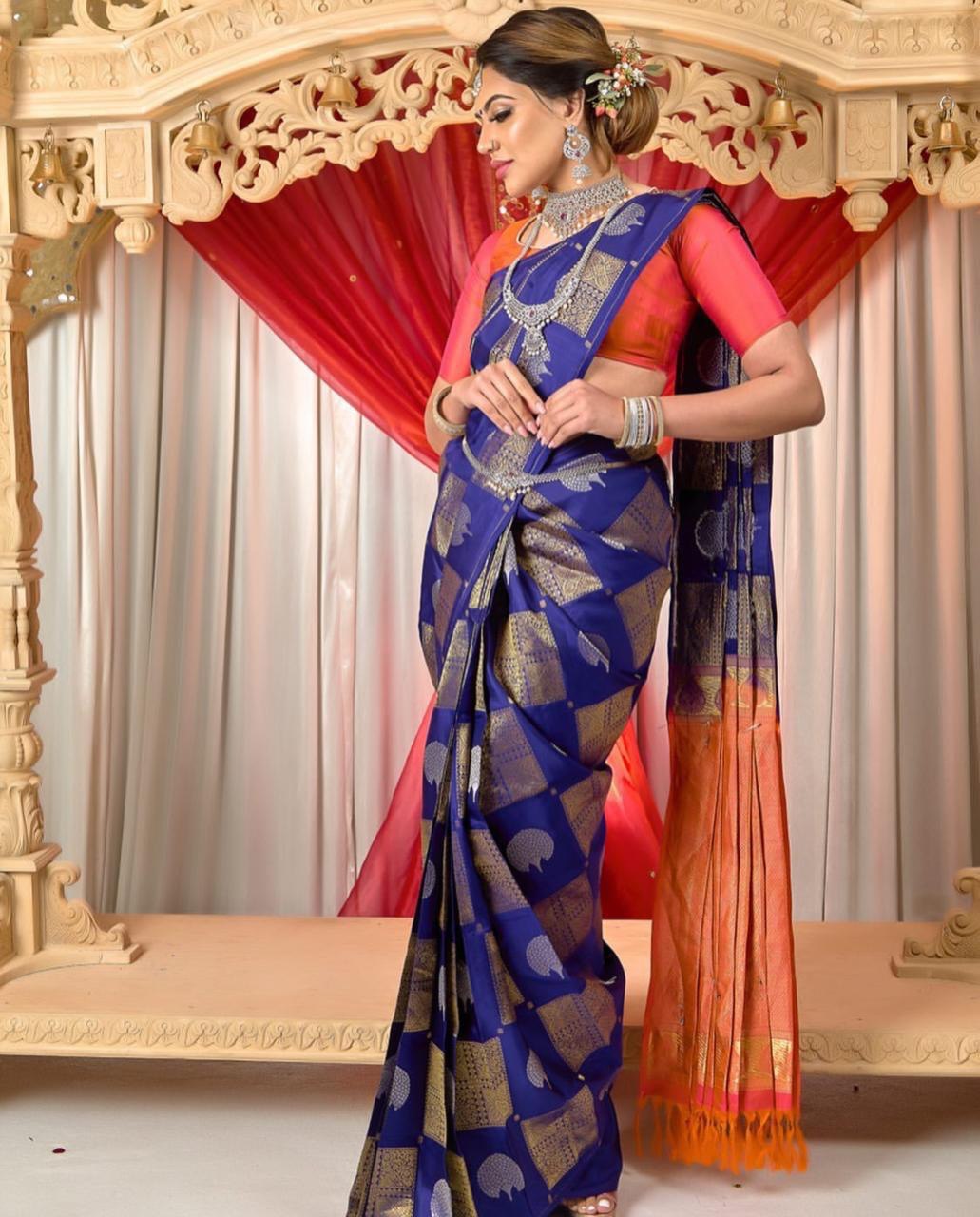 Blue Woven Design Soft Silk Banarasi Jacquard by Icultuer