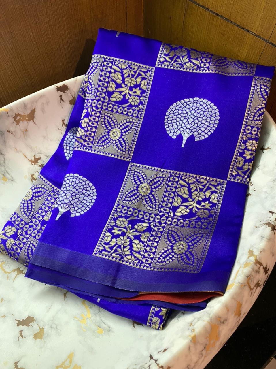 Blue Woven Design Soft Silk Banarasi Jacquard by Icultuer