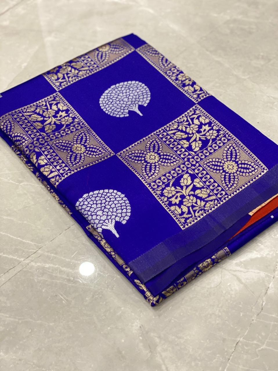 Blue Woven Design Soft Silk Banarasi Jacquard by Icultuer