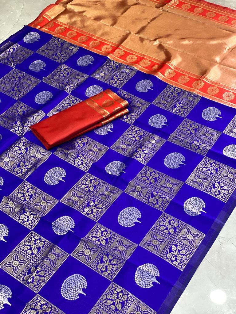 Blue Woven Design Soft Silk Banarasi Jacquard by Icultuer
