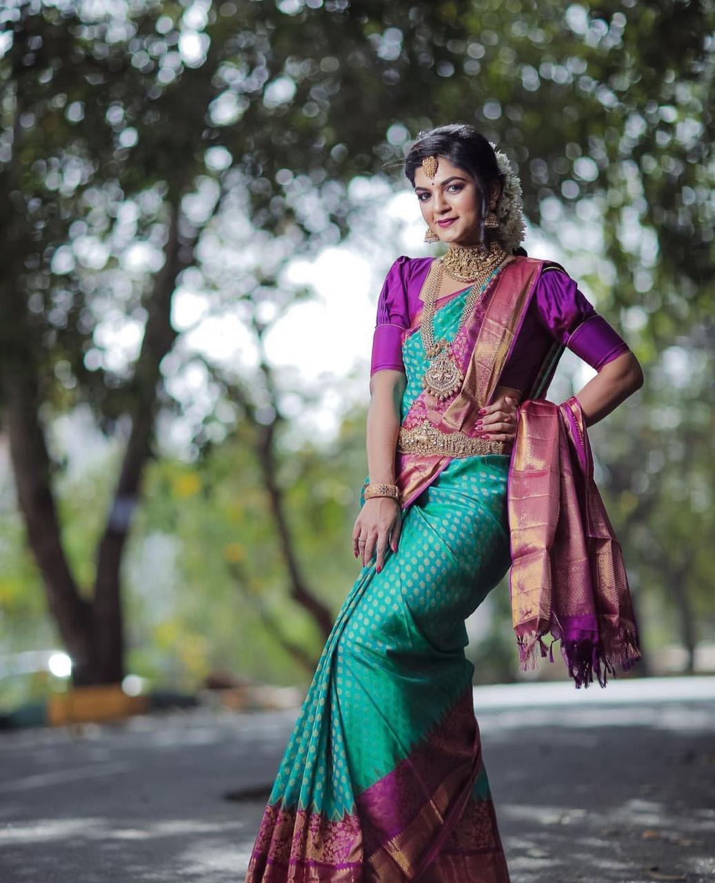 Light Green Kanjivaram Pure Silk Zari Woven by Icultuer