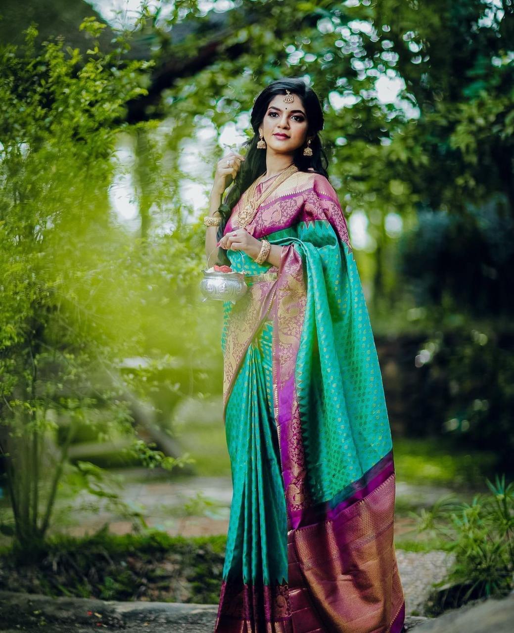 Light Green Kanjivaram Pure Silk Zari Woven by Icultuer
