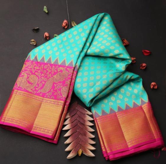 Light Green Kanjivaram Pure Silk Zari Woven by Icultuer
