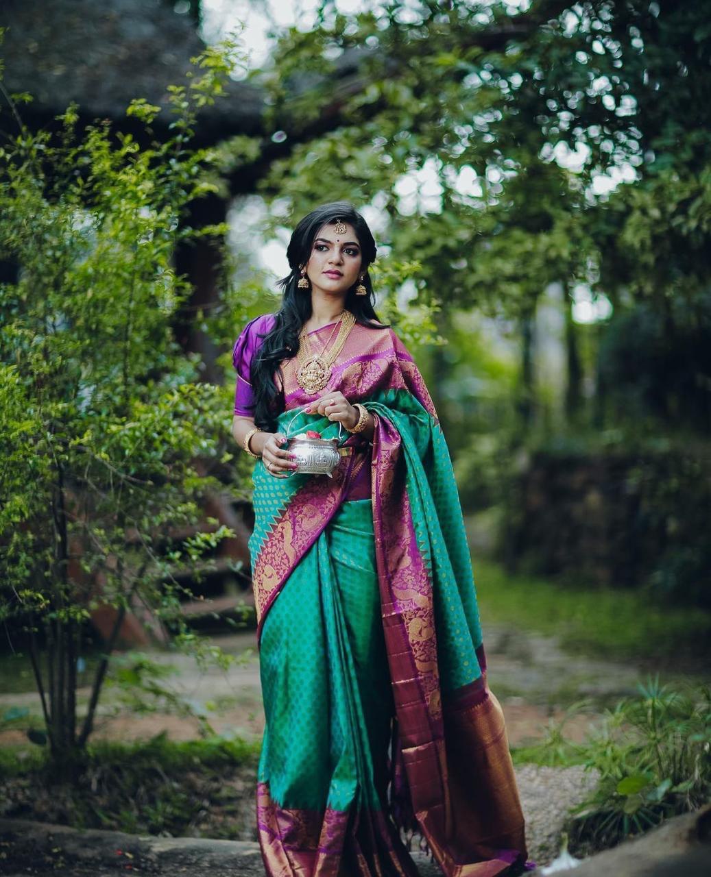 Light Green Kanjivaram Pure Silk Zari Woven by Icultuer