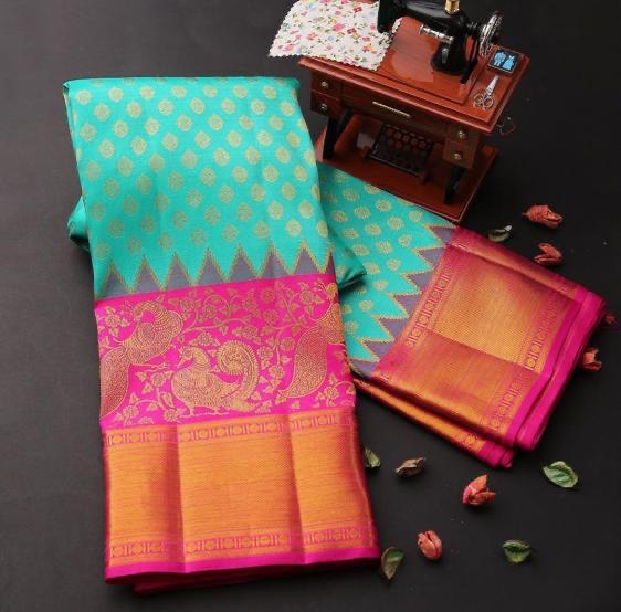 Light Green Kanjivaram Pure Silk Zari Woven by Icultuer