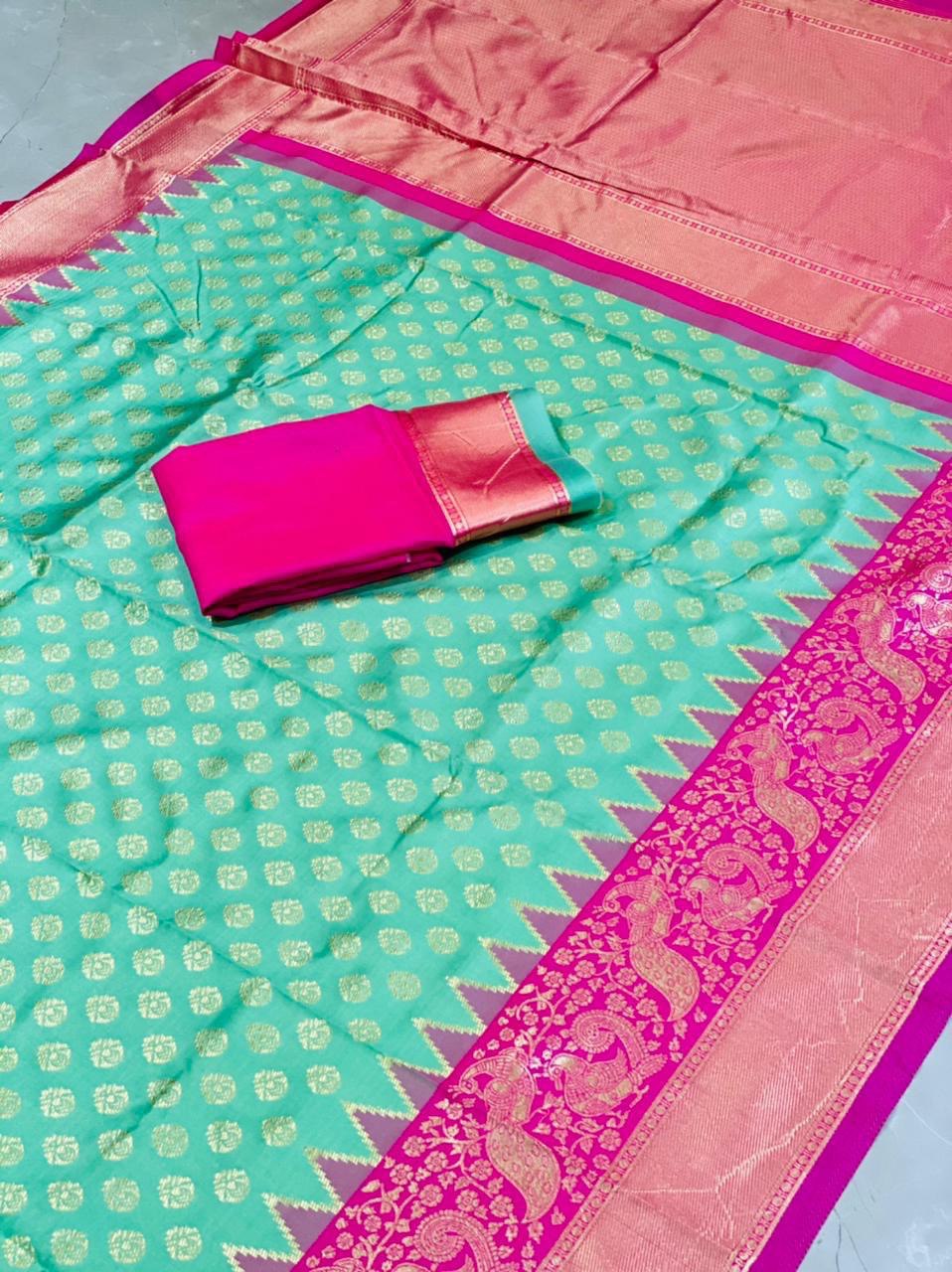 Light Green Kanjivaram Pure Silk Zari Woven by Icultuer