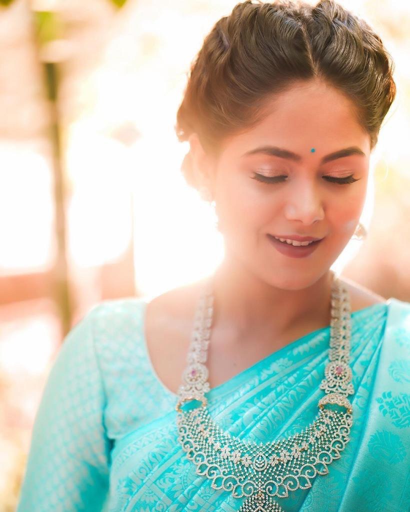 Light Blue Zari Woven Dharmavaram Jacquard Soft Silk by Icultuer