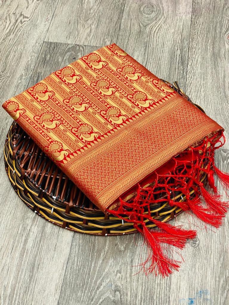 Zari Weaving Pure Silk by Icultuer with Attractive tassels