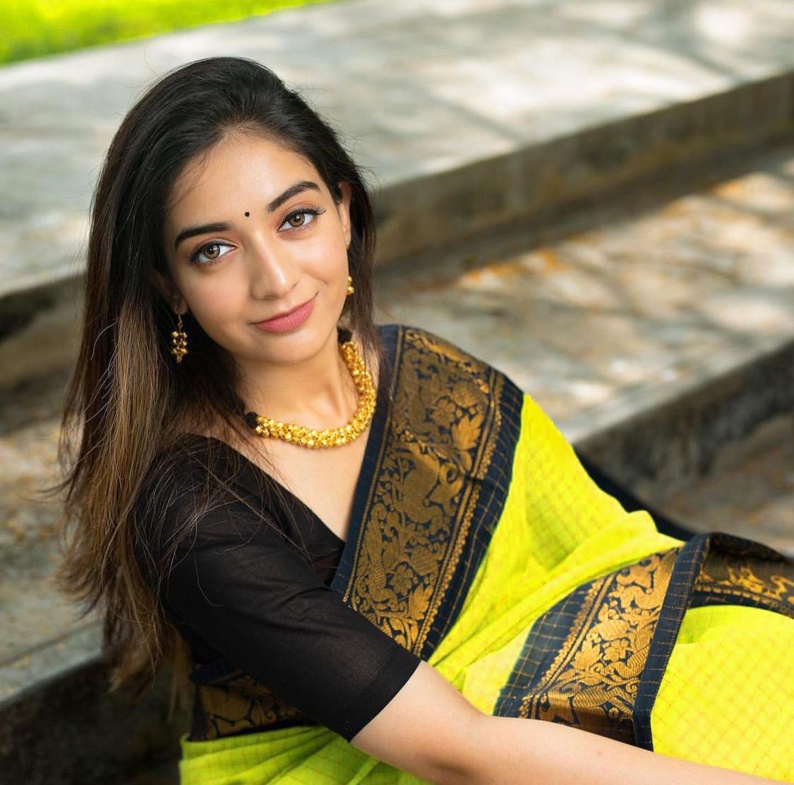 Yellow & Black Chex Printed Solid Jacquard Soft Silk by Icultuer