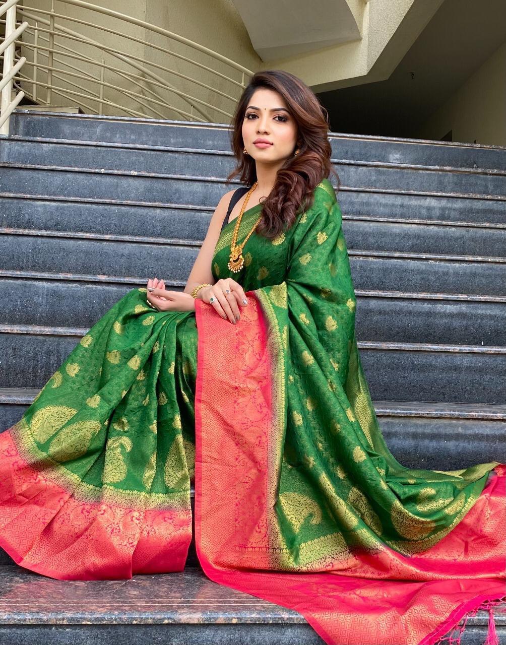 Mendi Color Zari Weaving Designer Pure Silk by Icultuer