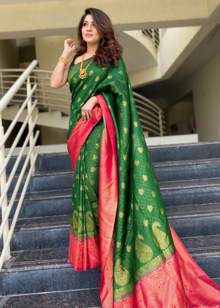 Mendi Color Zari Weaving Designer Pure Silk by Icultuer