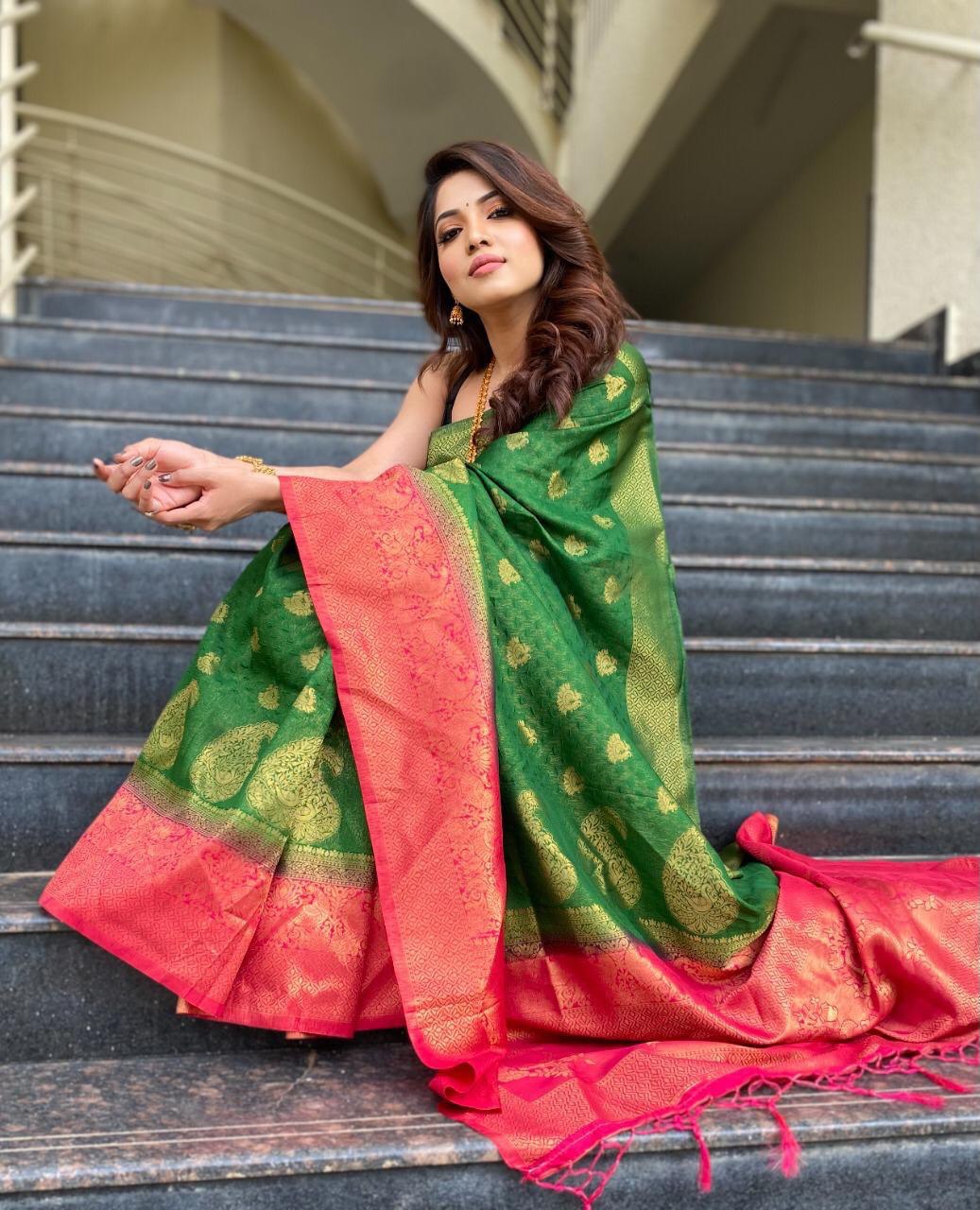 Mendi Color Zari Weaving Designer Pure Silk by Icultuer