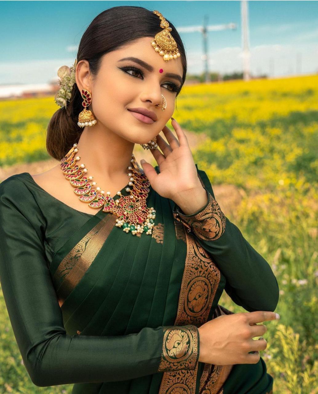 Dark Green Woven Design Kanjivaram Pure Silk by Icultuer