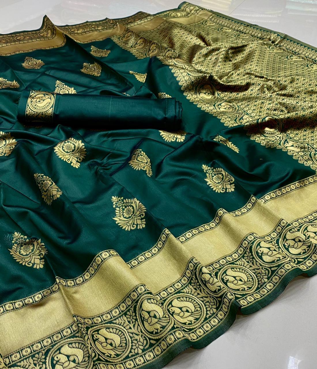 Dark Green Woven Design Kanjivaram Pure Silk by Icultuer
