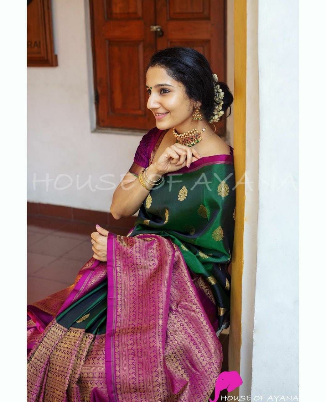 Festive Wear Golden Zari Weaving Soft Silk Jacquard by Icultuer