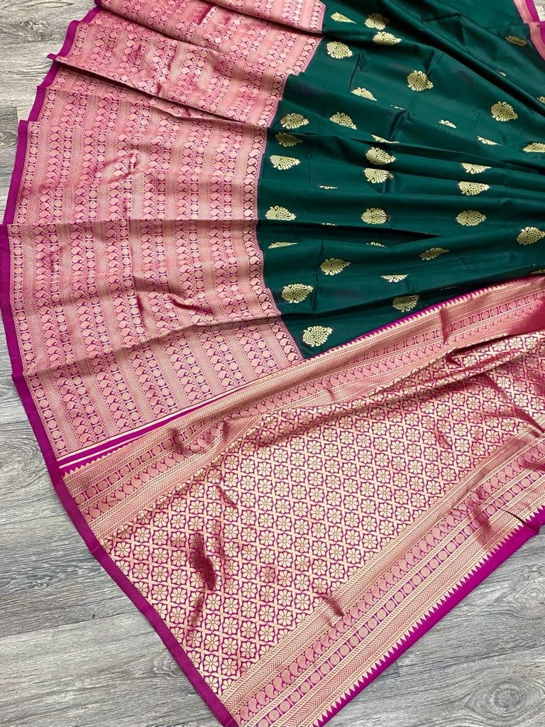 Festive Wear Golden Zari Weaving Soft Silk Jacquard by Icultuer