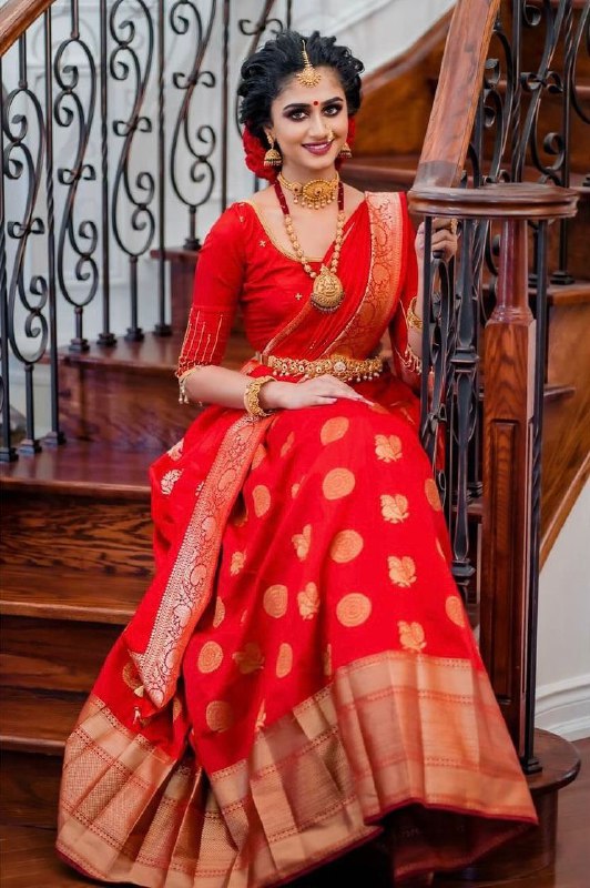 Red Kanjivaram Soft Silk by Icultuer with Golden Work