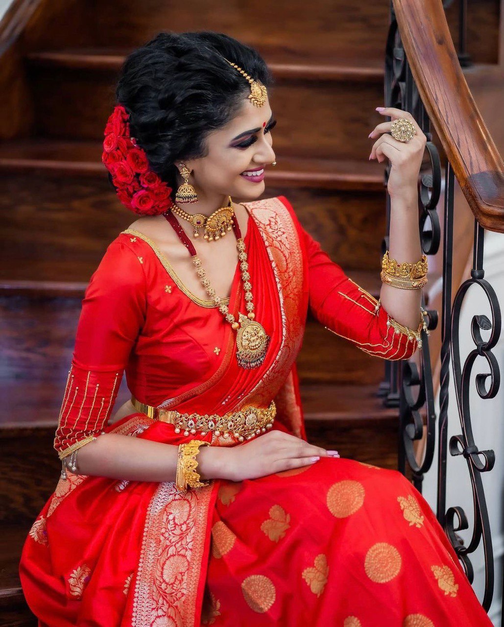Red Kanjivaram Soft Silk by Icultuer with Golden Work