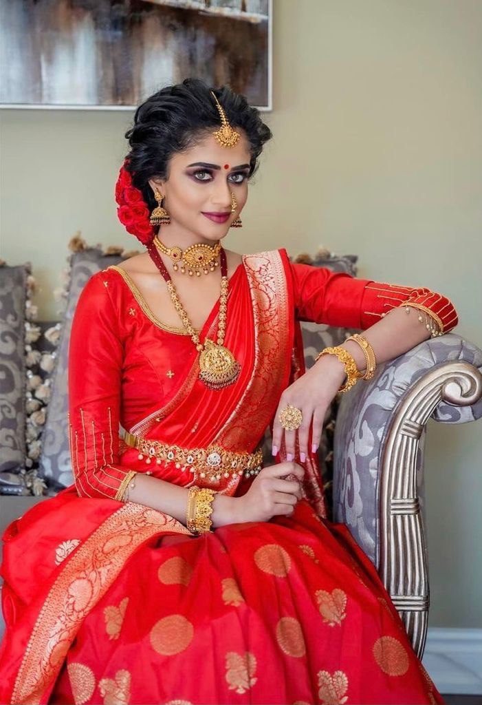 Red Kanjivaram Soft Silk by Icultuer with Golden Work
