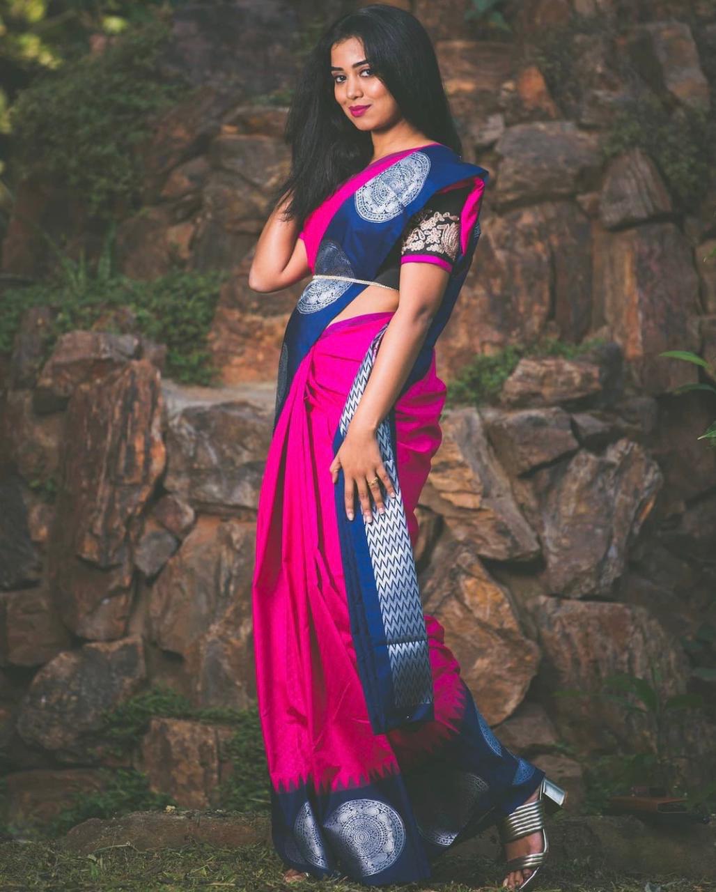 Pink Zari Woven Kanjivaram Pure Art Silk by Icultuer