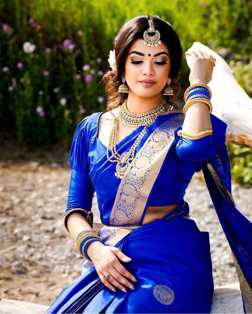 Blue Zari Woven Kanjivaram Silk Blend by Icultuer