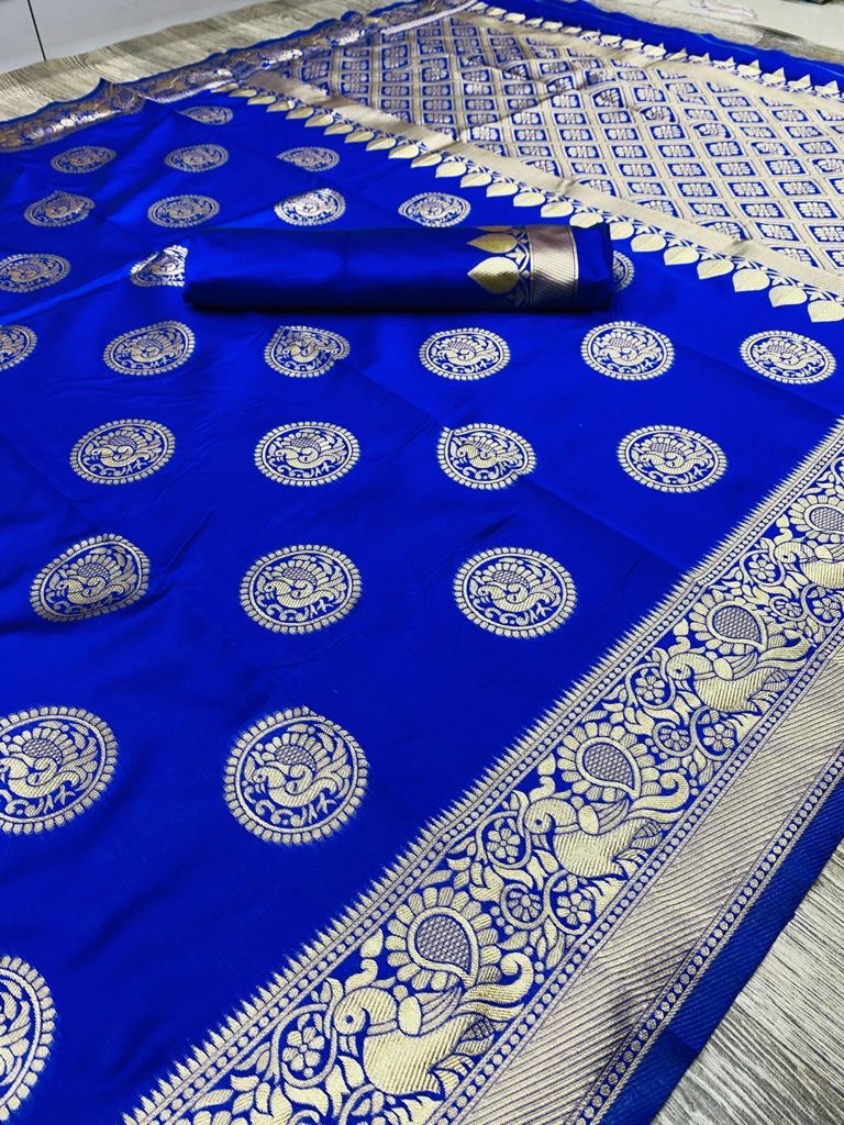 Blue Zari Woven Kanjivaram Silk Blend by Icultuer