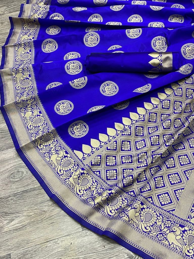 Blue Zari Woven Kanjivaram Silk Blend by Icultuer