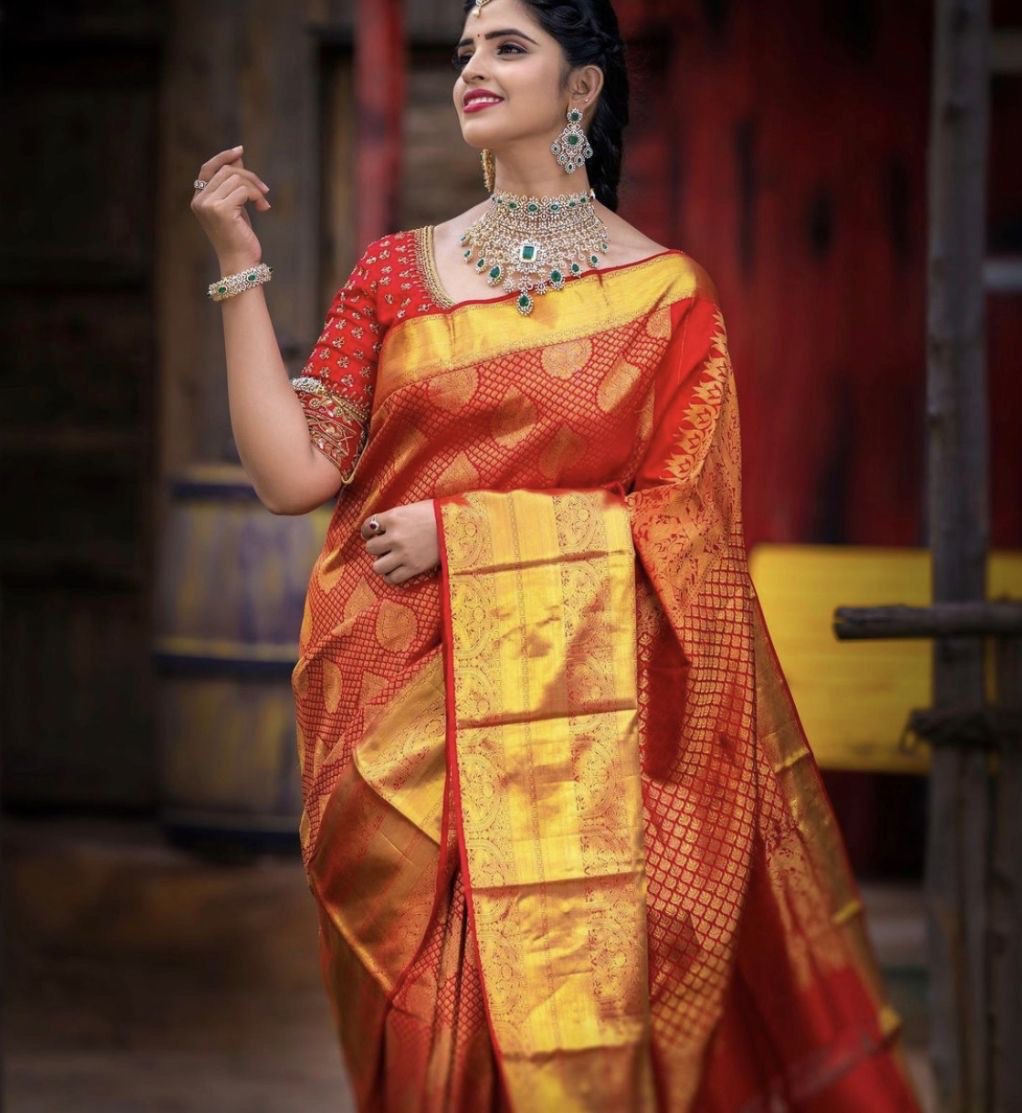 Red Kanchipuram Soft Silk Banarasi by Icultuer Made with Zari Woven
