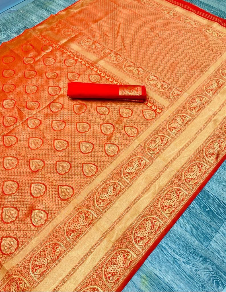 Red Kanchipuram Soft Silk Banarasi by Icultuer Made with Zari Woven