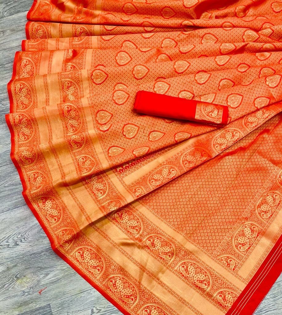 Red Kanchipuram Soft Silk Banarasi by Icultuer Made with Zari Woven