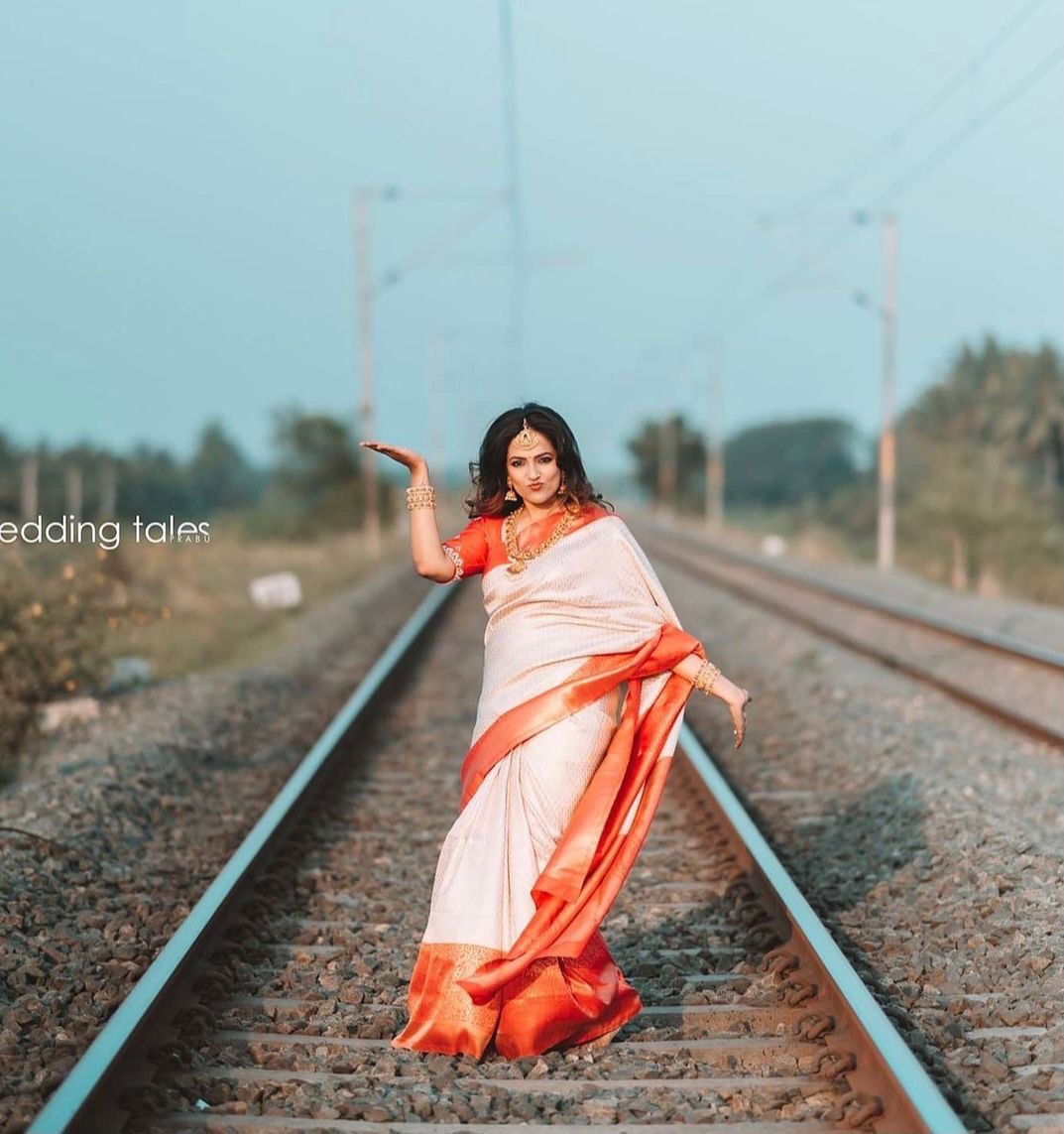 White Kanchipuram Lichi Silk Banarasi by Icultuer with Blouse