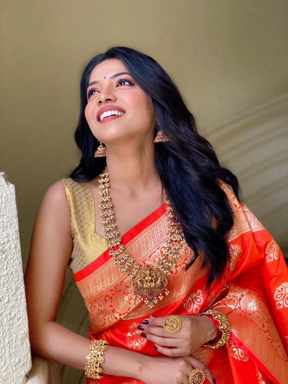 Orange Pure Soft Silk with Zari Weaving by Icultuer for Wedding