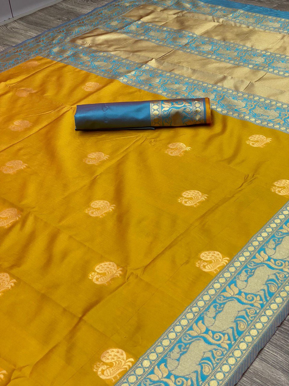 Yellow Zari Woven Banarasi Soft Silk by Icultuer