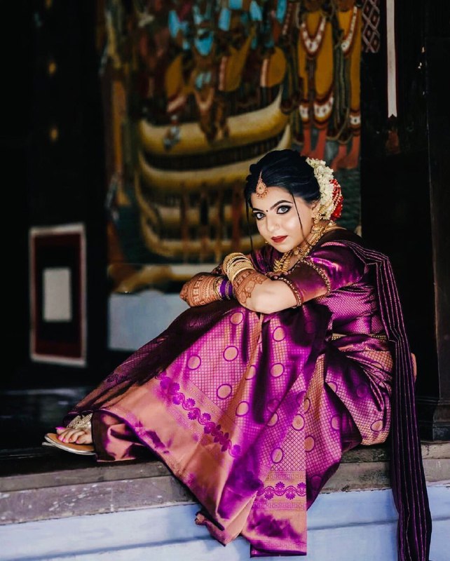 Purple Woven Design Banarasi Soft Silk by Icultuer