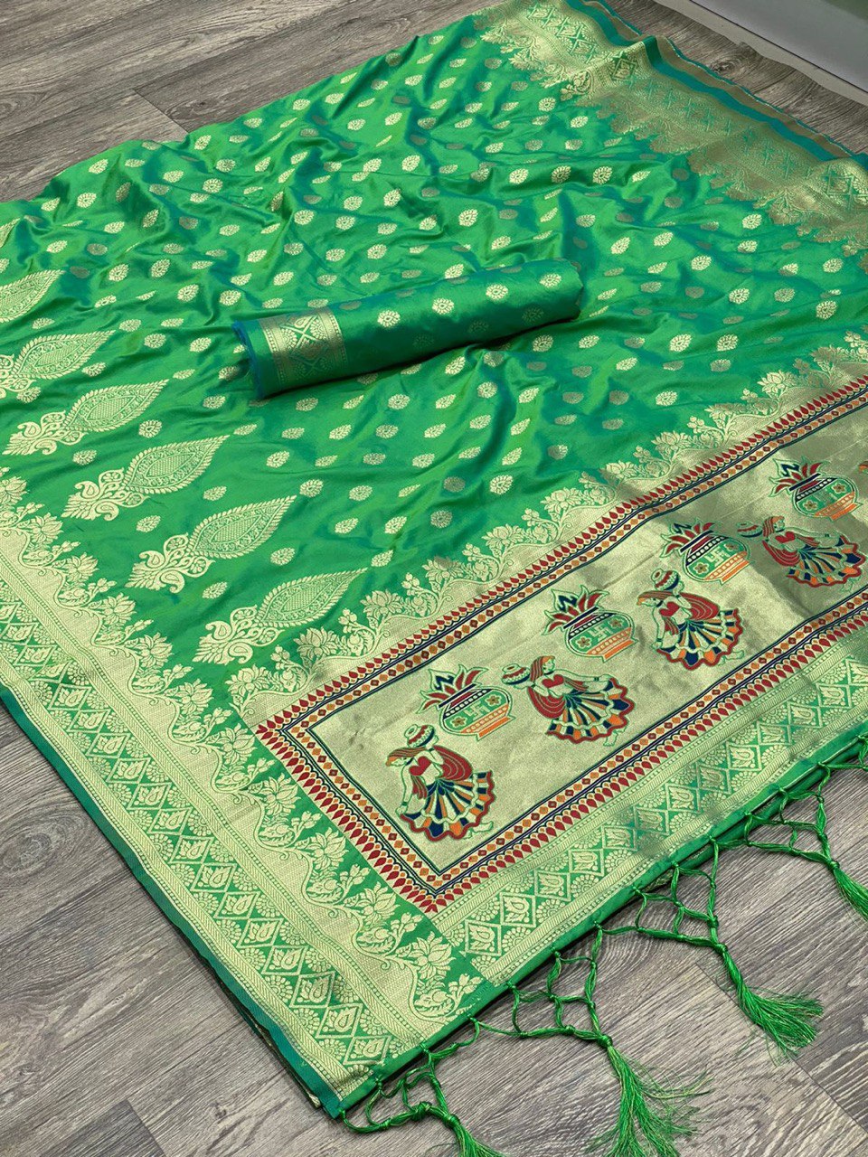 Green Jacquard Design Banarasi Soft Silk by Icultuer