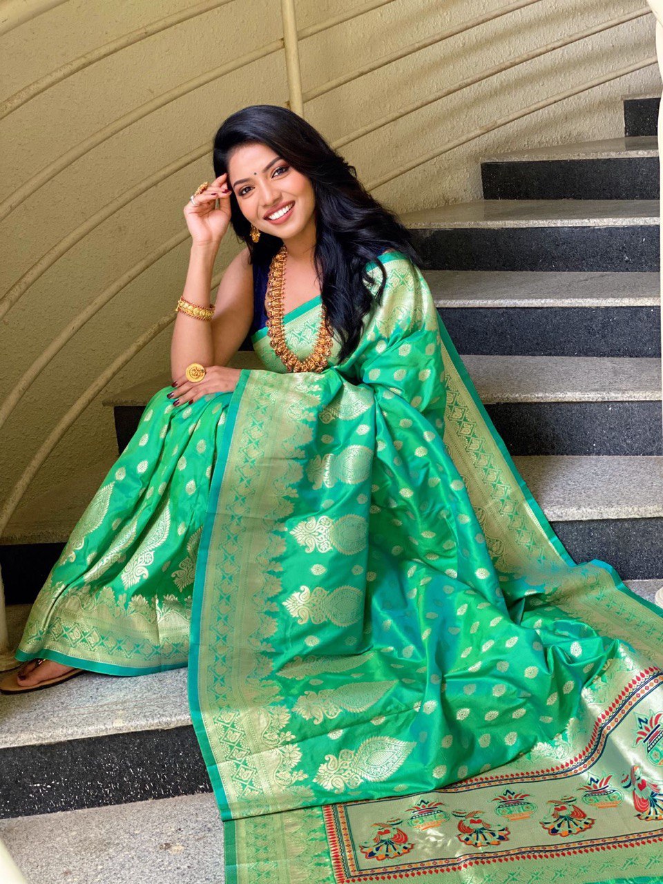 Green Jacquard Design Banarasi Soft Silk by Icultuer