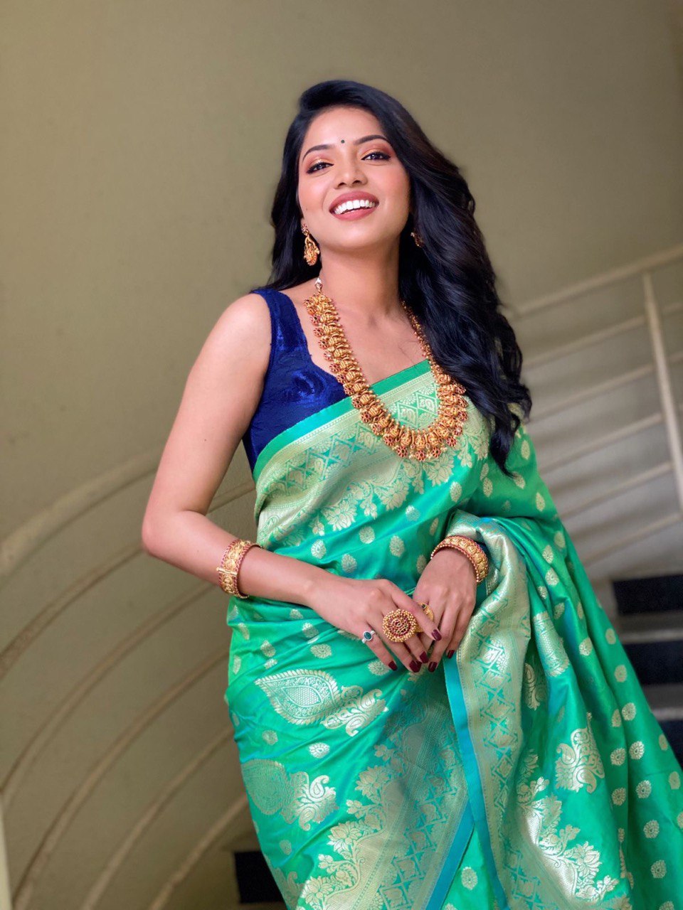 Green Jacquard Design Banarasi Soft Silk by Icultuer