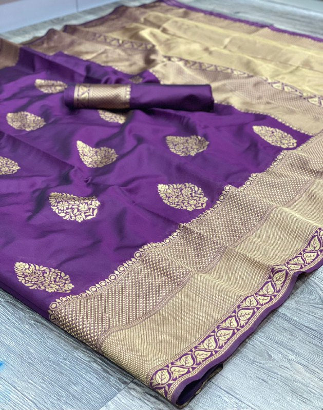 Blue Soft Lichi Silk Linen by Icultuer with Zari Woven Design
