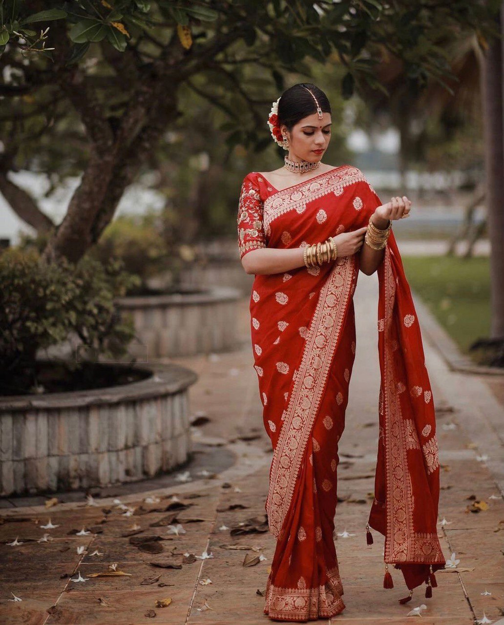 Red Zari Weaving Pure Soft Silk Fancy jacquard by Icultuer
