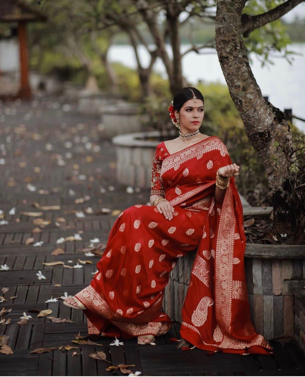 Red Zari Weaving Pure Soft Silk Fancy jacquard by Icultuer