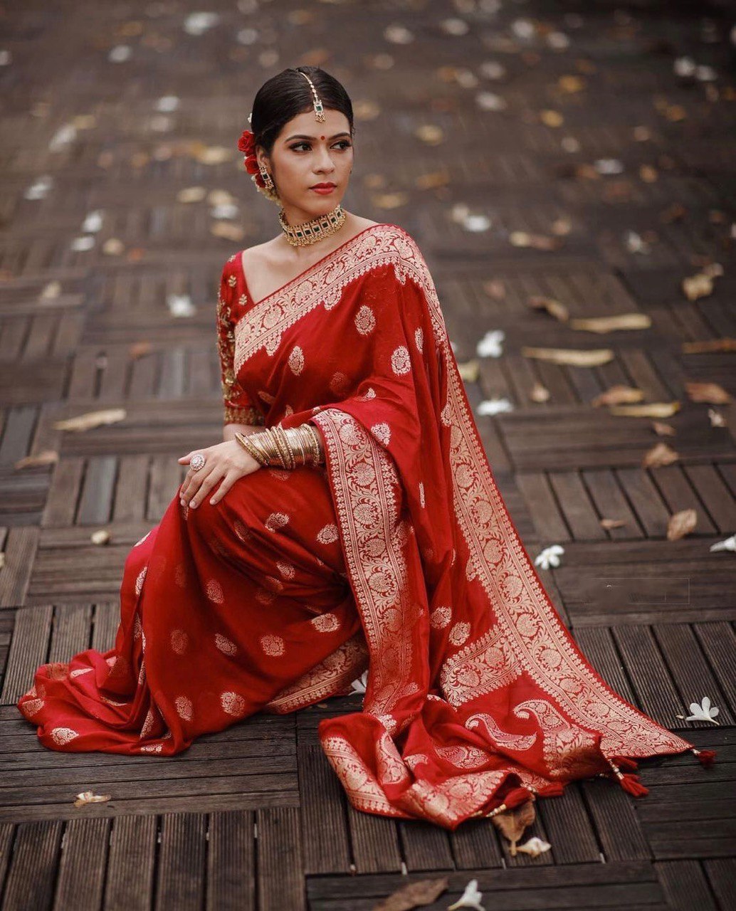 Red Zari Weaving Pure Soft Silk Fancy jacquard by Icultuer