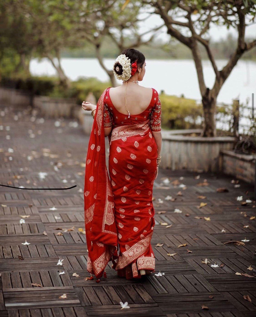 Red Zari Weaving Pure Soft Silk Fancy jacquard by Icultuer