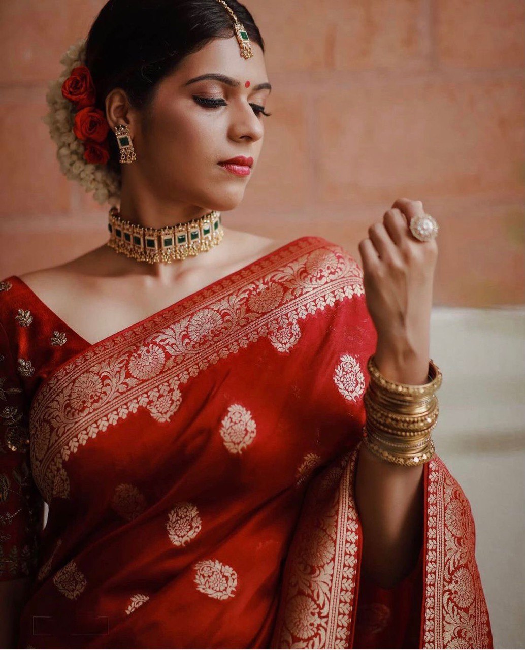 Red Zari Weaving Pure Soft Silk Fancy jacquard by Icultuer