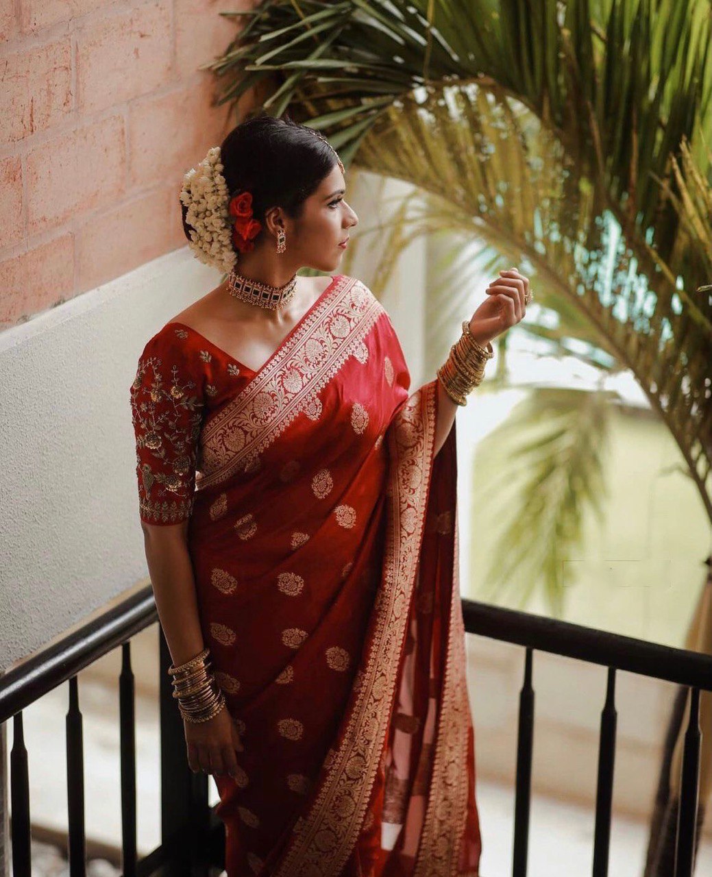 Red Zari Weaving Pure Soft Silk Fancy jacquard by Icultuer