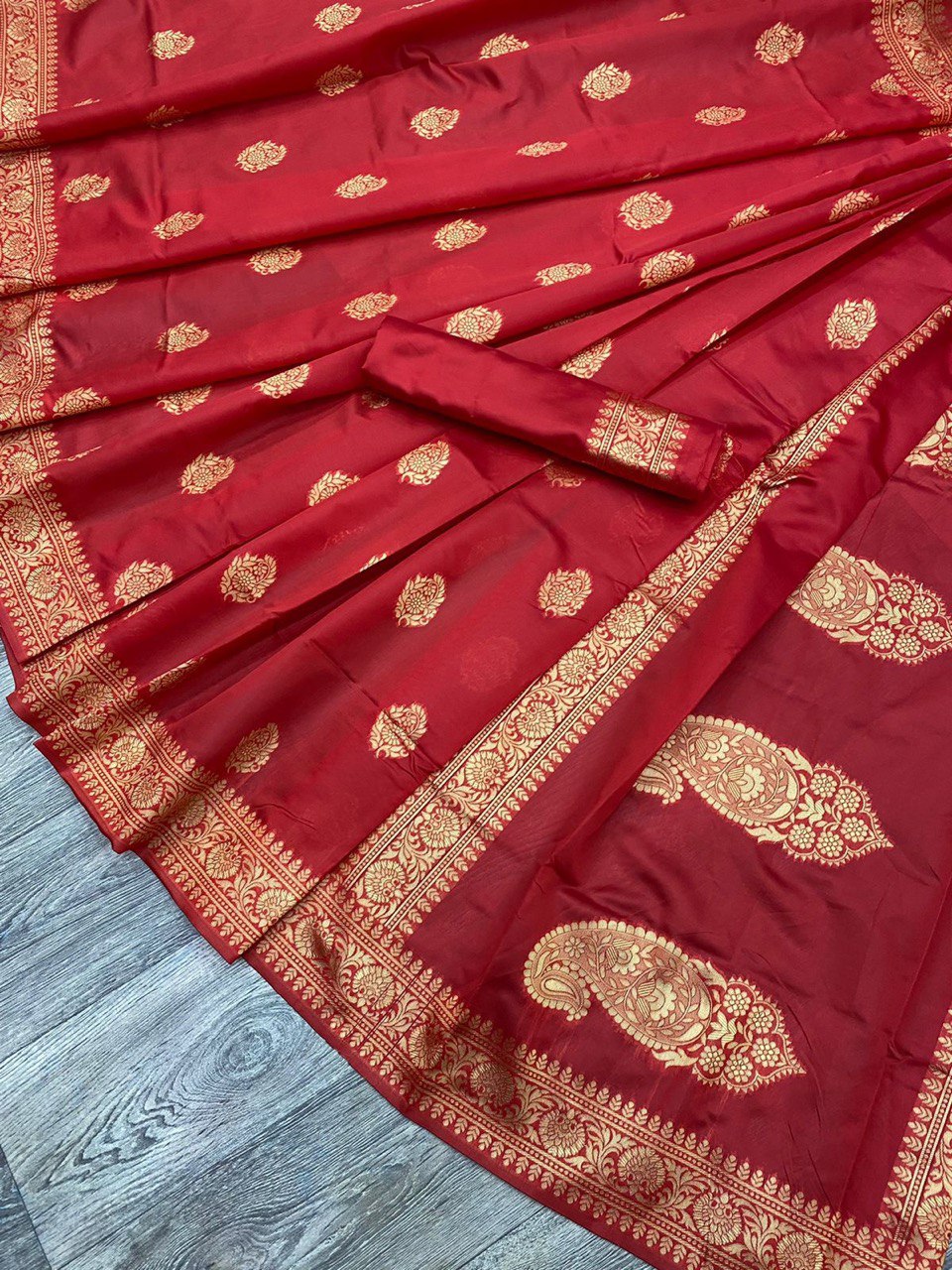 Red Zari Weaving Pure Soft Silk Fancy jacquard by Icultuer